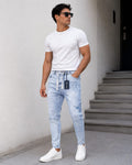 Ice Washed Light Blue Carrot Fit Jeans