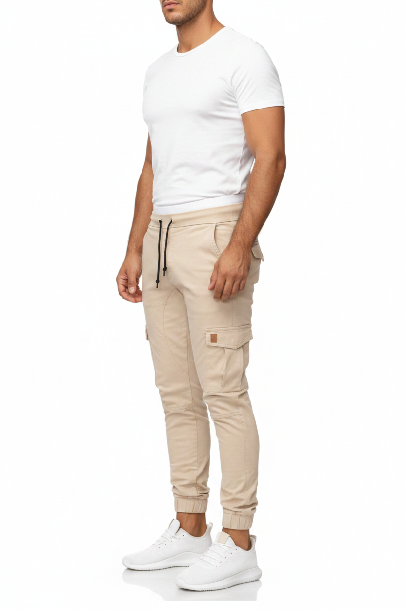 Beige Cargo Trousers For Men