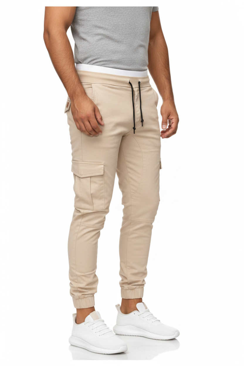 Beige Cargo Trousers For Men