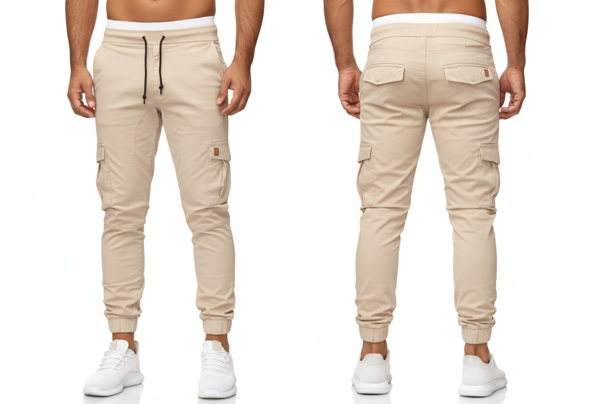 Beige Cargo Trousers For Men