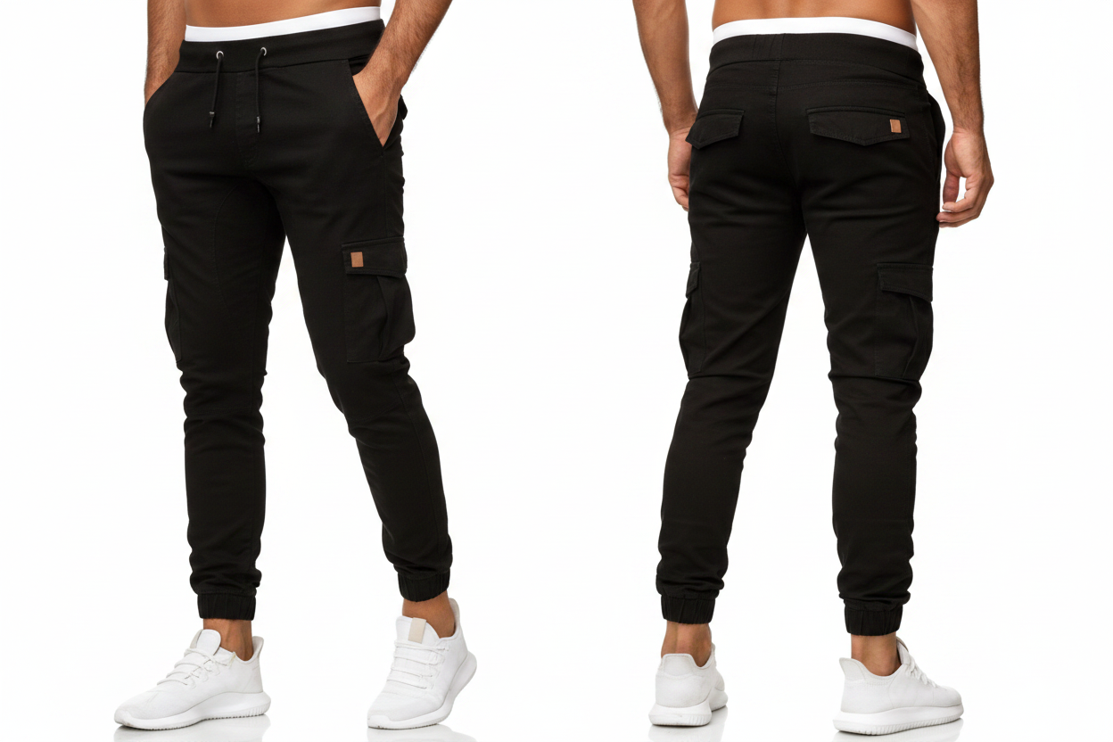 Black Cargo Trousers For Men