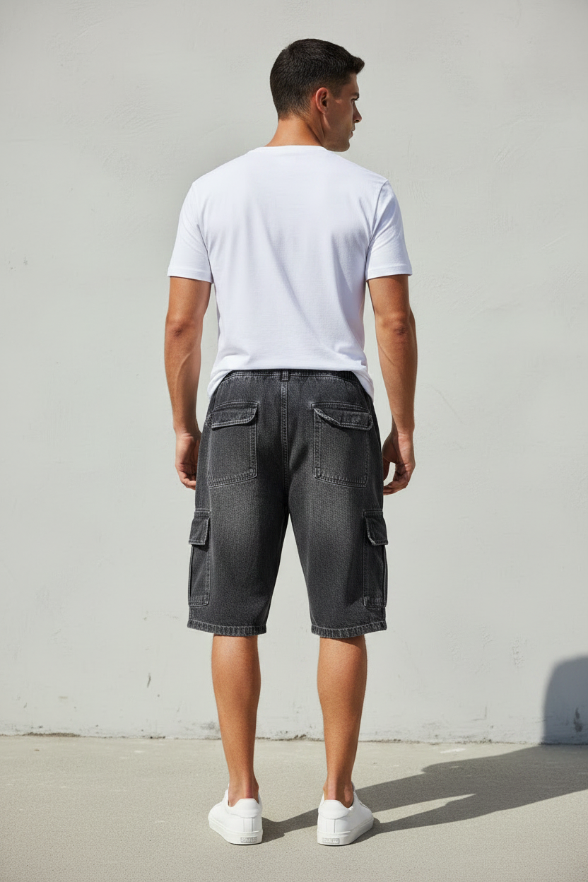 Dark Gray Denim Shorts For Men