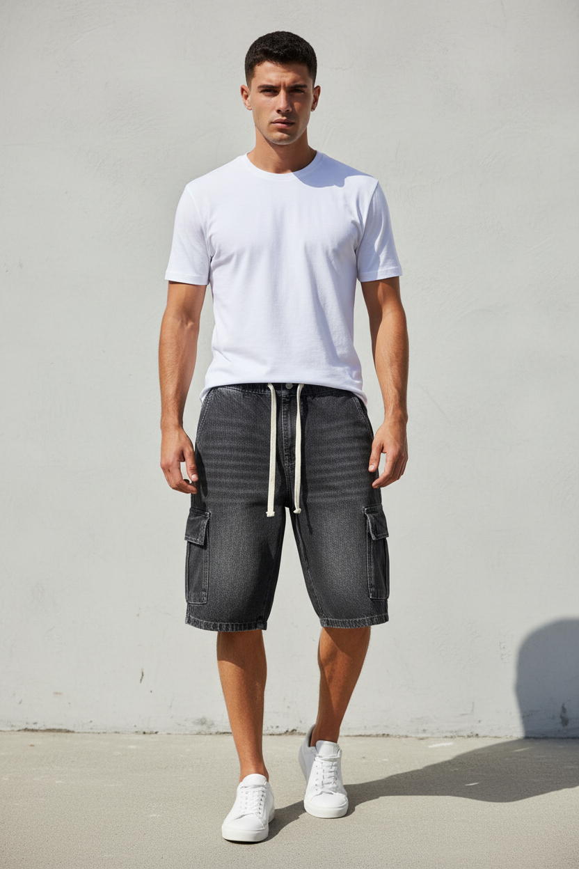 Dark Gray Denim Shorts For Men