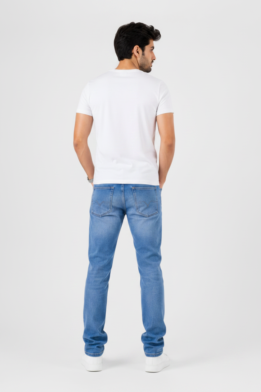 Medium wash Blue Denim Cross Edge Fabric Jeans | Regular Fit Raizing