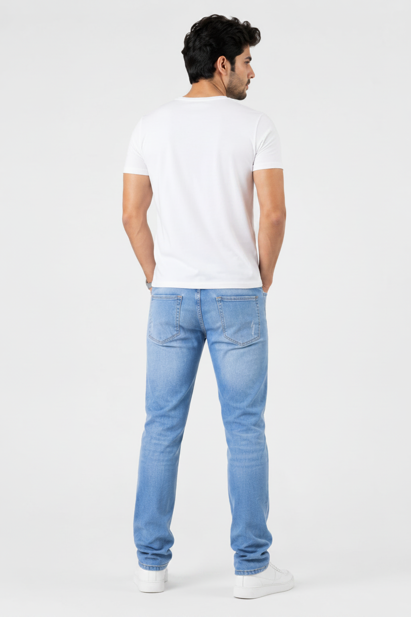 Sky Blue Denim Cross Edge Fabric Jeans | Regular Fit Raizing