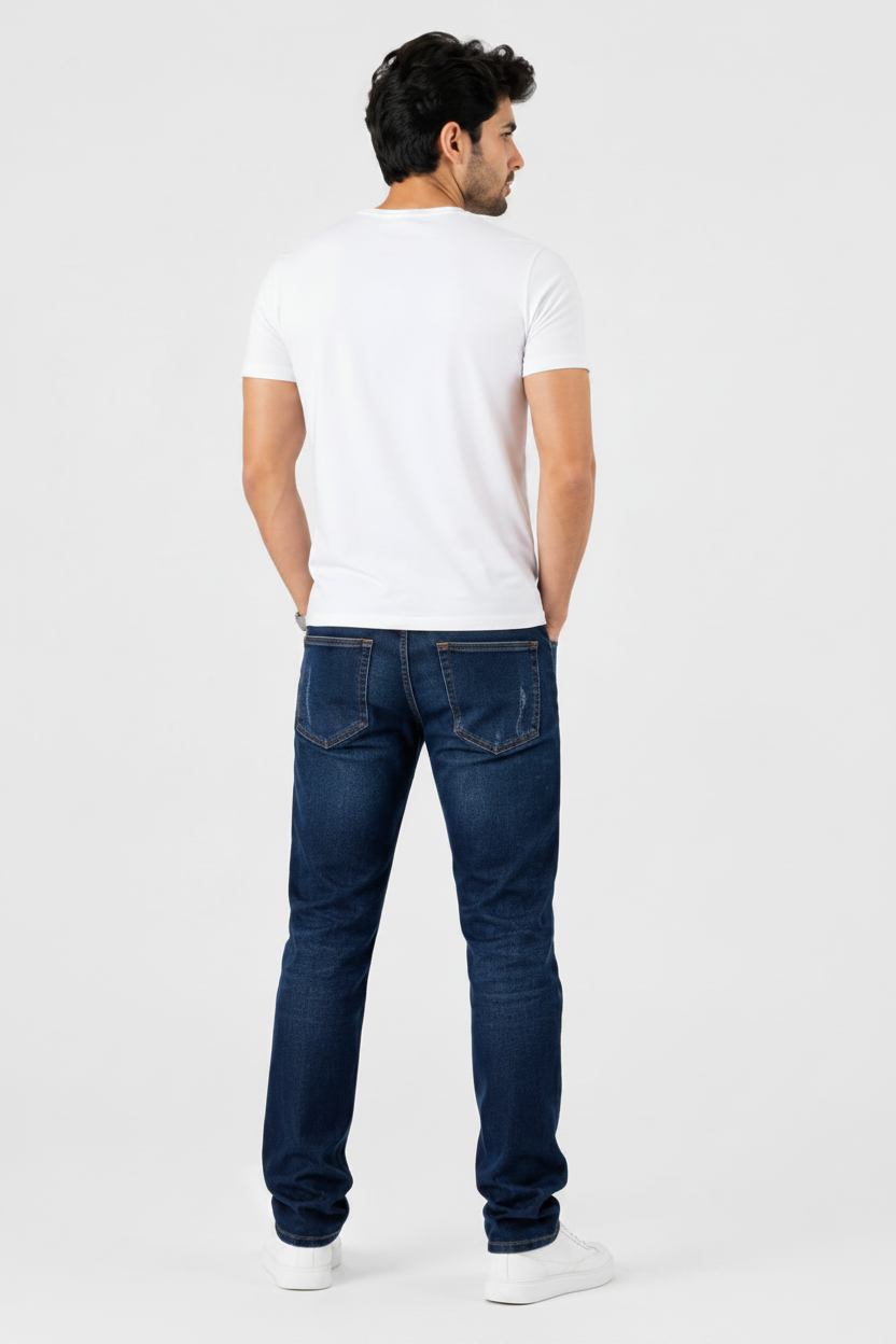 Dark Navy Denim Cross Edge Fabric Jeans | Regular Fit Raizing
