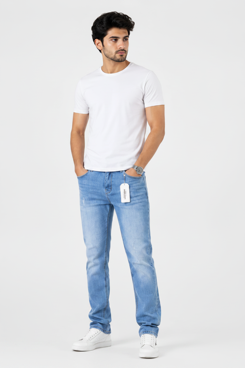 Sky Blue Denim Cross Edge Fabric Jeans | Regular Fit Raizing