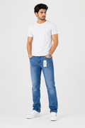Medium wash Blue Denim Cross Edge Fabric Jeans | Regular Fit Raizing