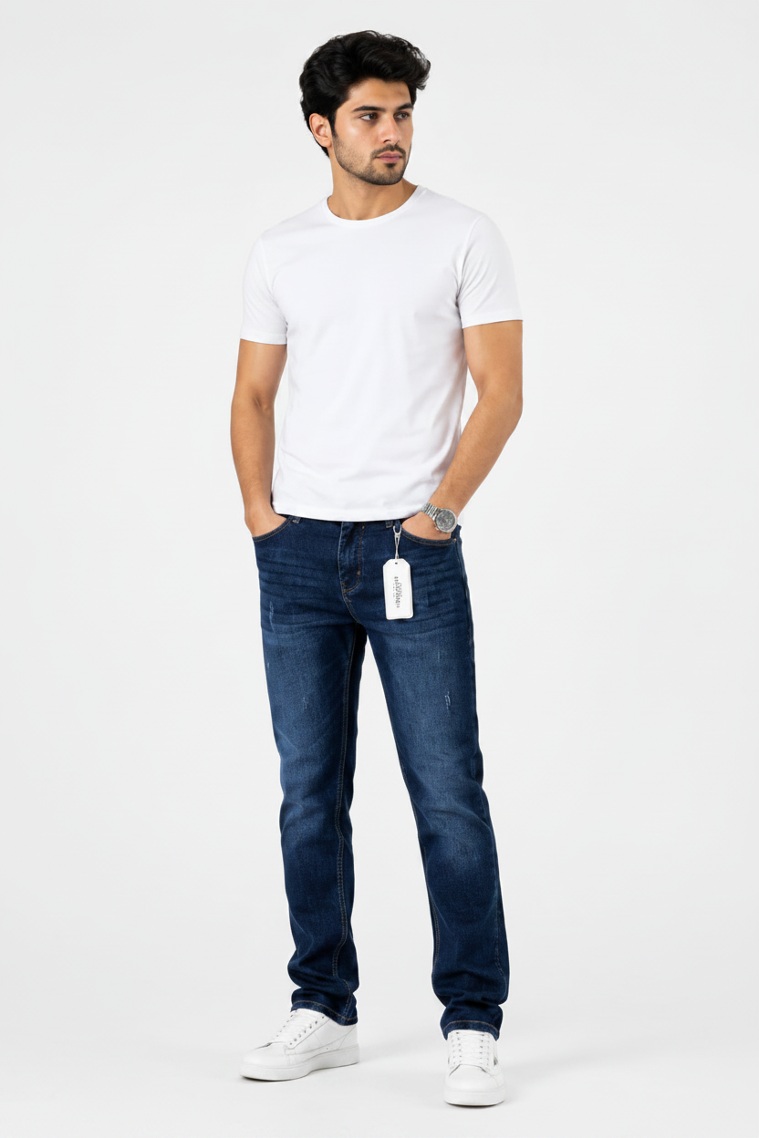 Dark Navy Denim Cross Edge Fabric Jeans | Regular Fit Raizing