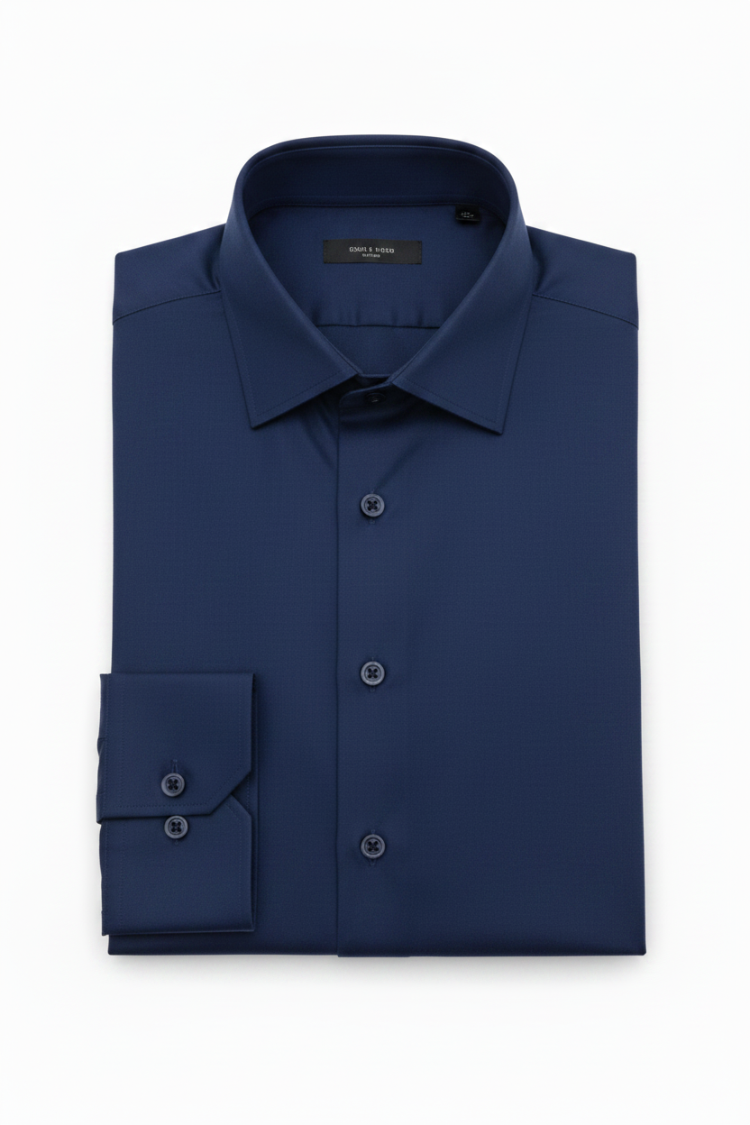 Plain Navy Dress Shirt - Front