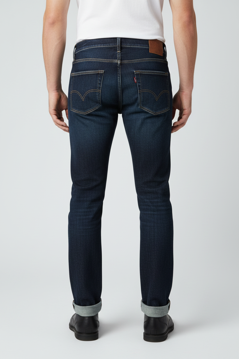 Dark blue denim jeans back angle view
