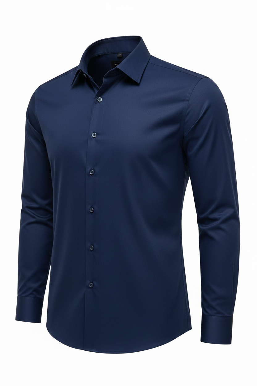 Plain Navy Dress Shirt - Side