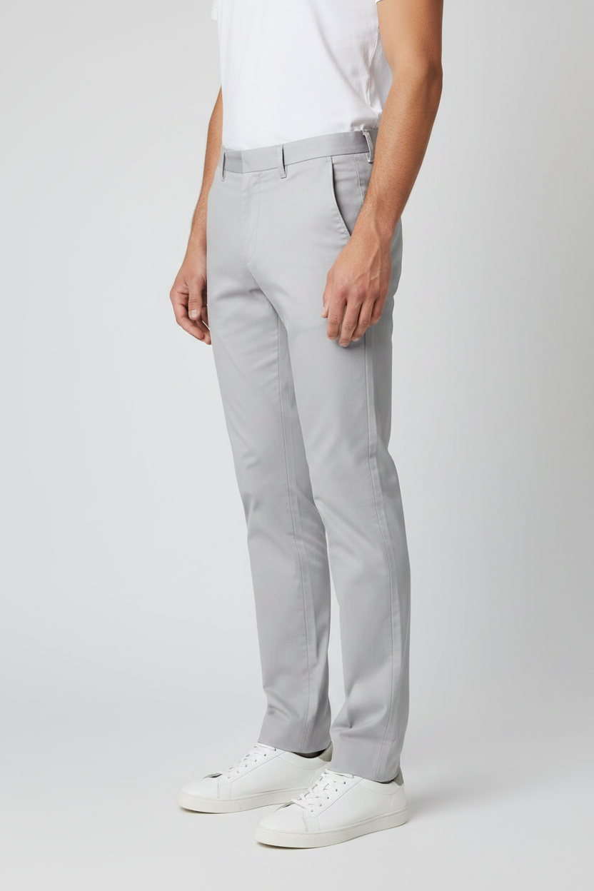 Light Gray Cotton Trousers For Men