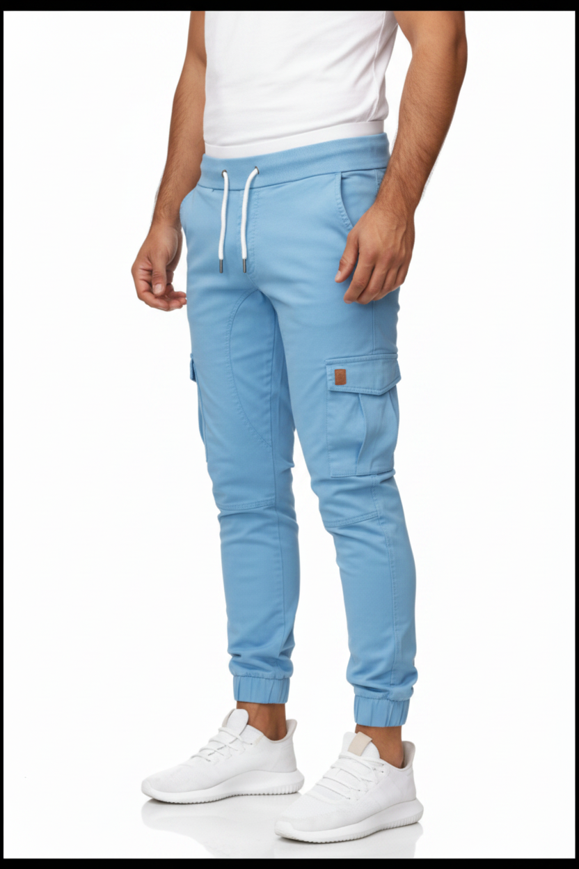 Sky Blue Cargo Trousers For Men