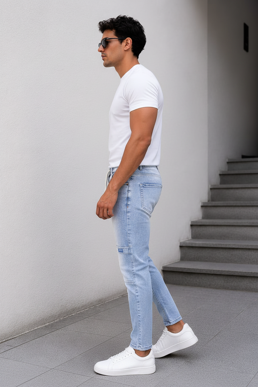 Sky Blue Carrot Fit Jeans