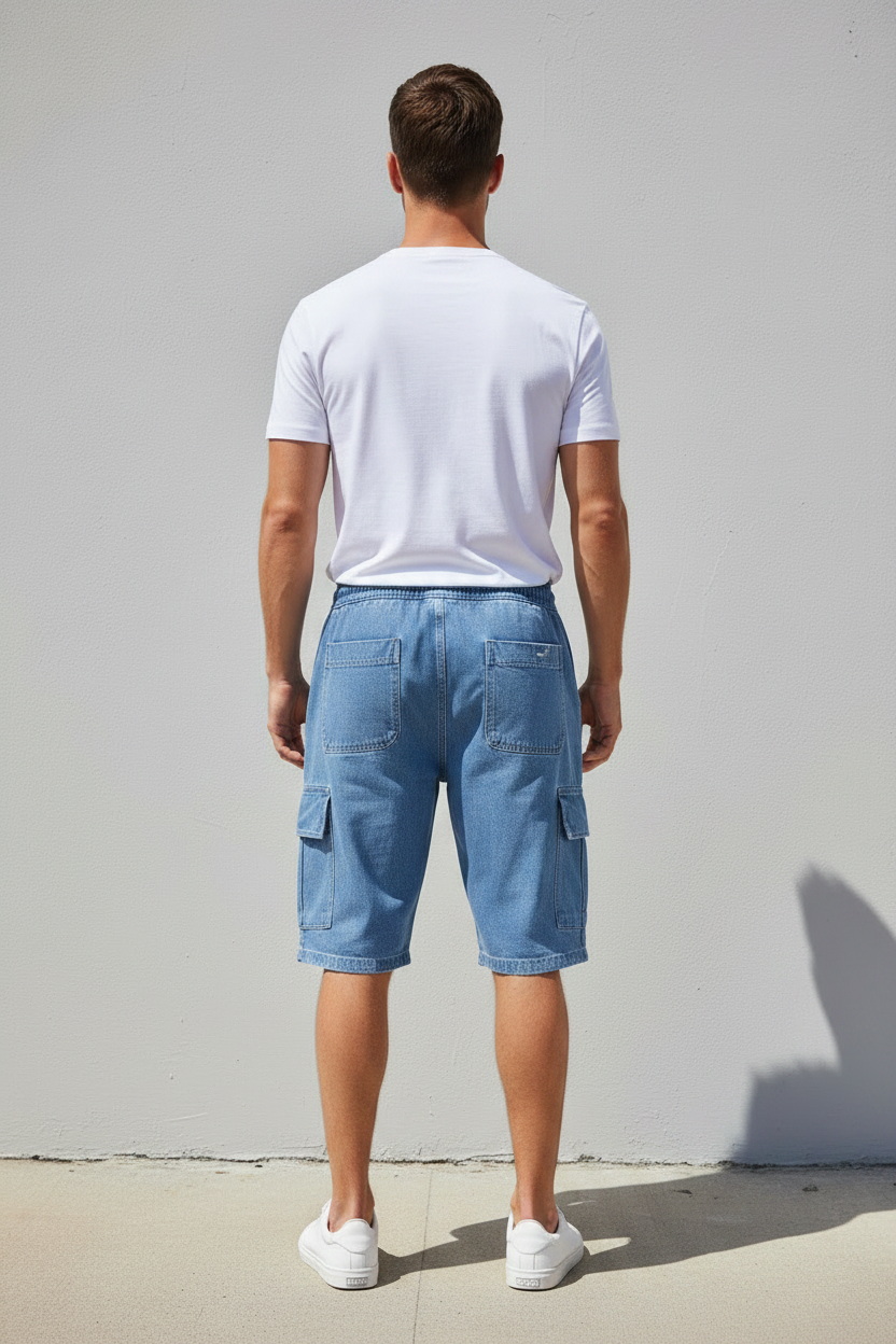 Sky Blue Denim Shorts For Men