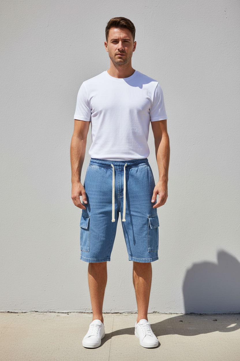 Sky Blue Denim Shorts For Men