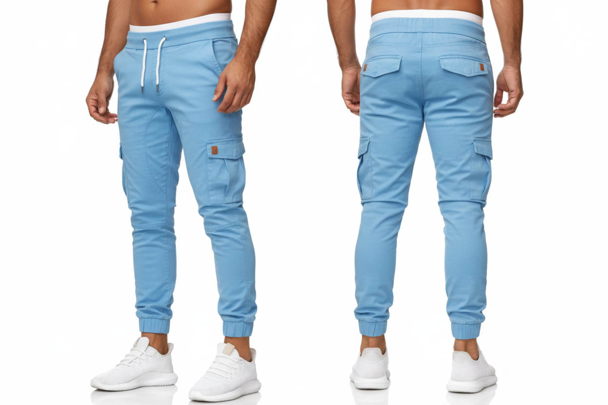Sky Blue Cargo Trousers For Men